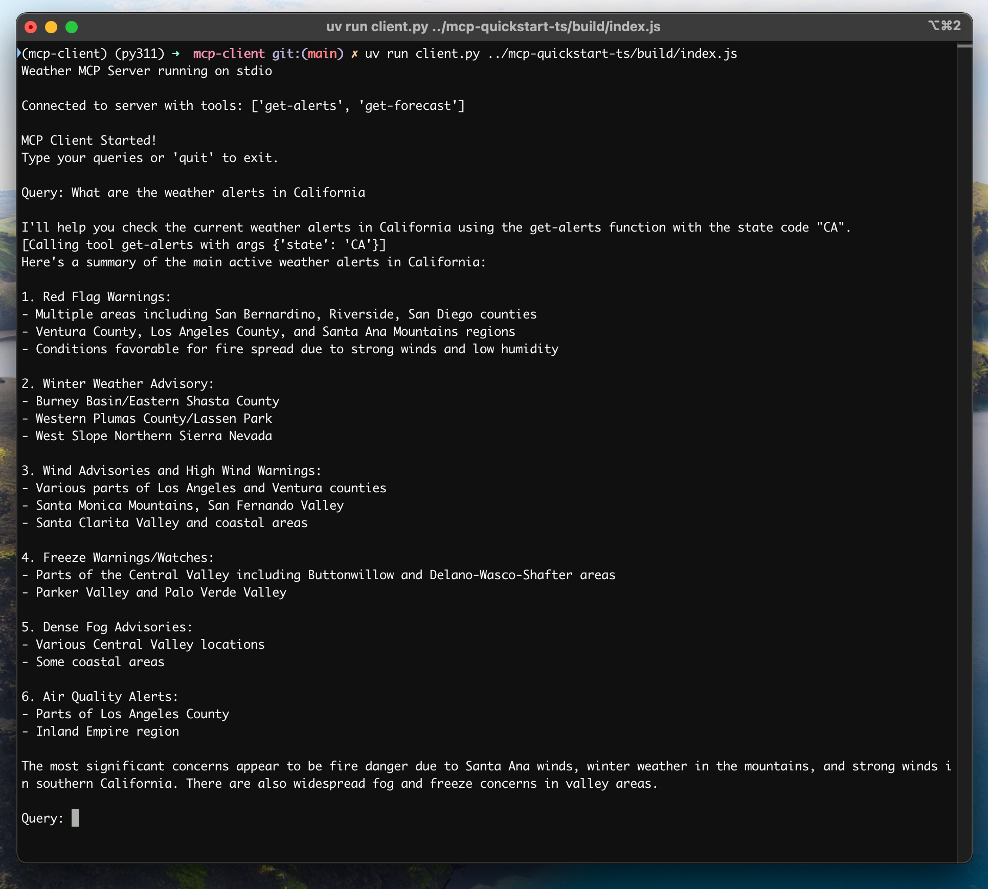 Claude CLI / Python client screenshot — Source: MCP docs