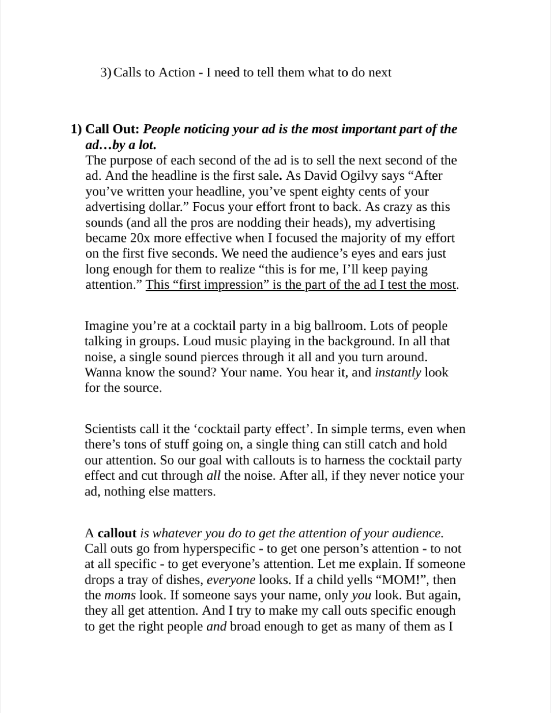 Call-out and ad craft