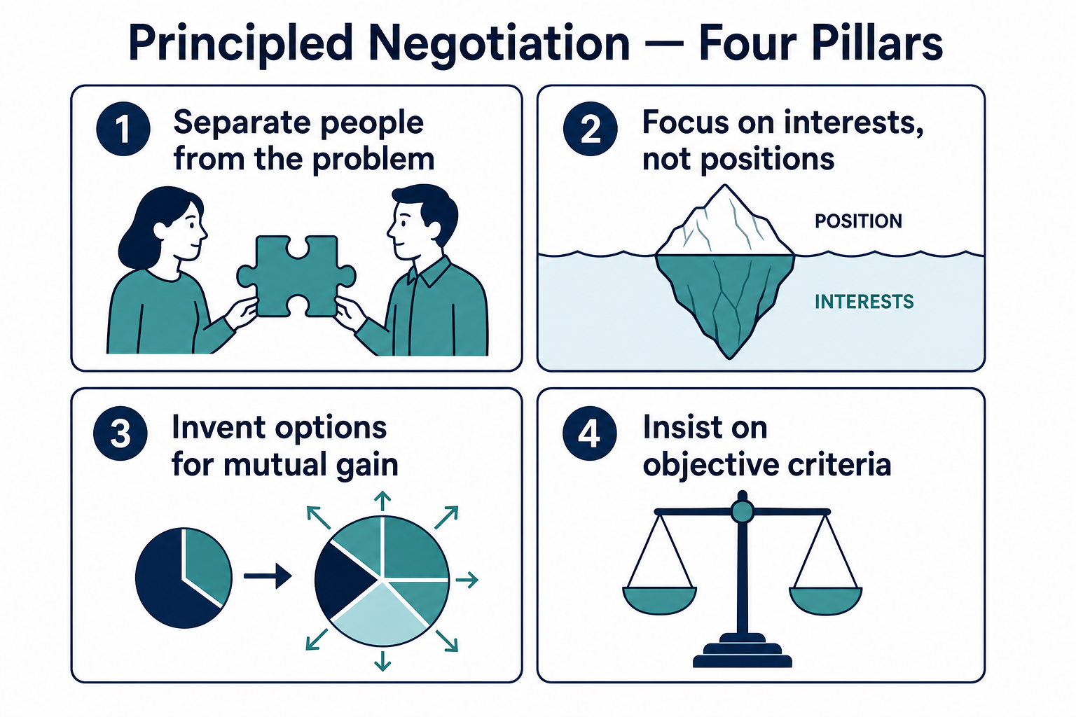 Four pillars of principled negotiation