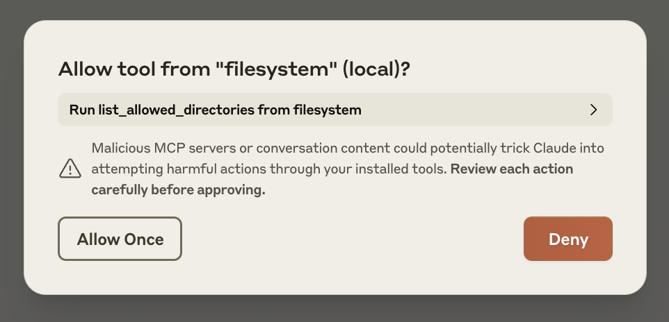 Approval dialog for tool execution — Source: MCP docs