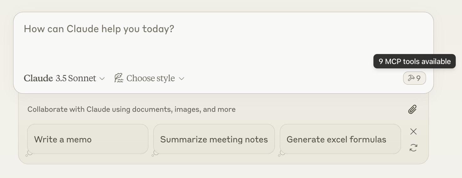 Hammer / tools affordance in Claude Desktop — Source: MCP docs