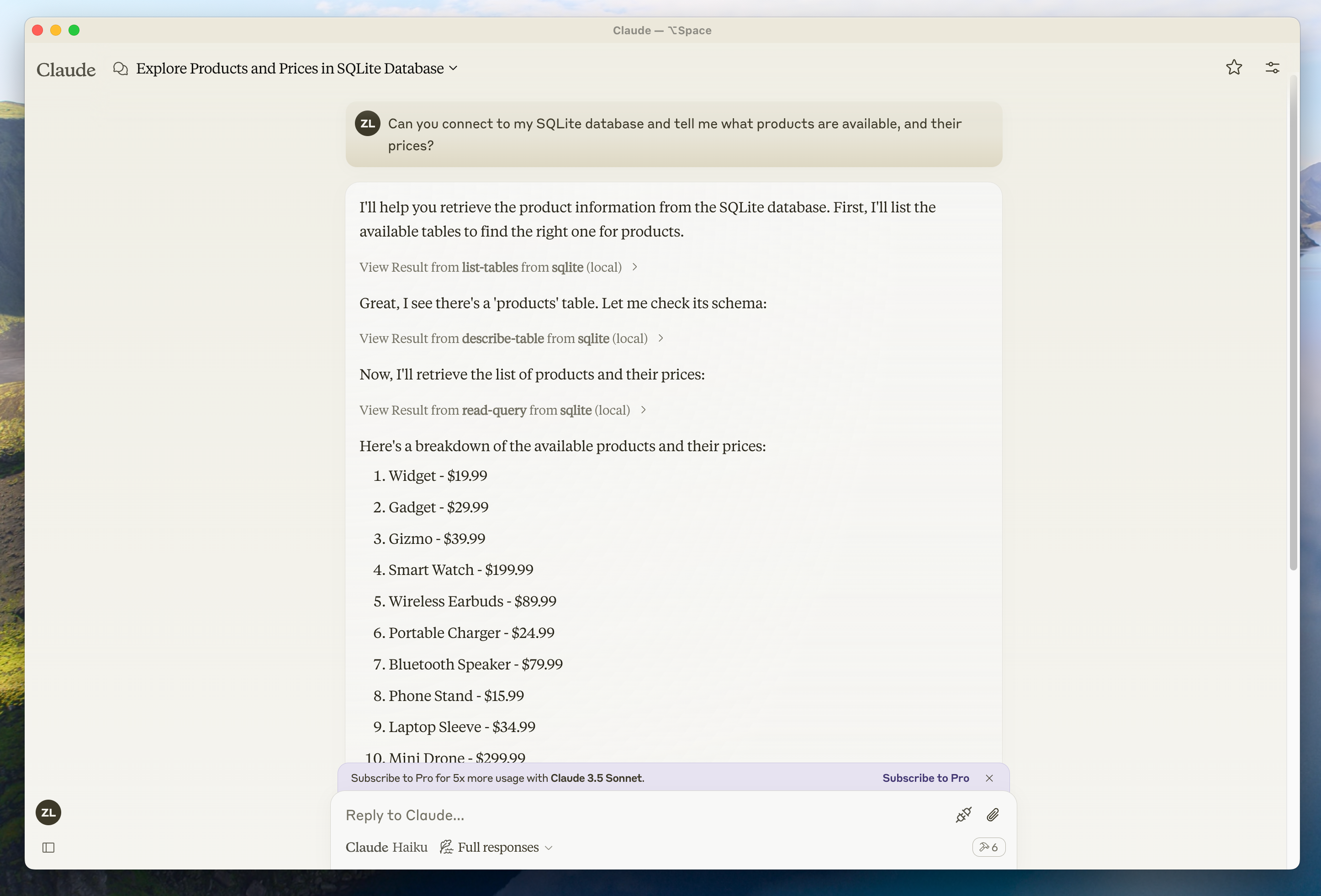 Screenshot of MCP tools in the host — Source: MCP docs
